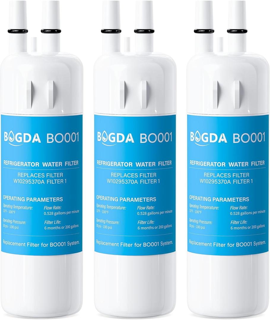 BOGDA W10295370A Water Filter Replacement Fit for EDR1RXD1, WHR1RXD1, Filter 1, W10295370, KAD1RXD1, P8RFWB2L, P8WB2L, P4RFWB, P5WB2L, 46-9081, 46-9930 Compatible with Whirl-pool Ken-more (3 Filters)
