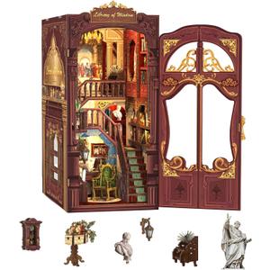 Fsolis Book Nook Kits, DIY Miniature House Kit 3D Puzzles for Adults Tiny House Mini Craft Bookshelf Nook Decor Gifts for Women Teenagers Book Lovers (Library of Wisdom)