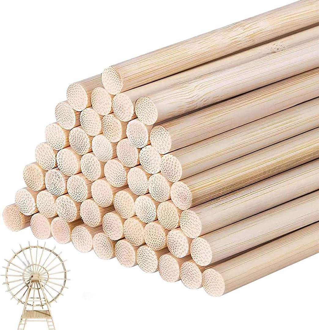 Santoy 100 PCS Dowel Rods Wood Sticks Bamboo Dowel Rods - 1/4 x 12 Inch Unfinished Wooden Sticks - for Crafts,DIYers,Tiered Cake Support and Wedding Ribbon Wands