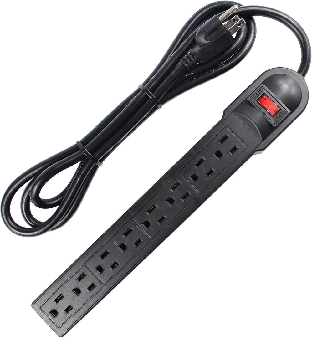 8 Port Power Strip Surge Protector, 6 Feet Cord with Lit Switch, for Home Office School Shop Garage, Wall Mountable,750J 15A 125V 1875W, 14AWG, UL Listed, Black