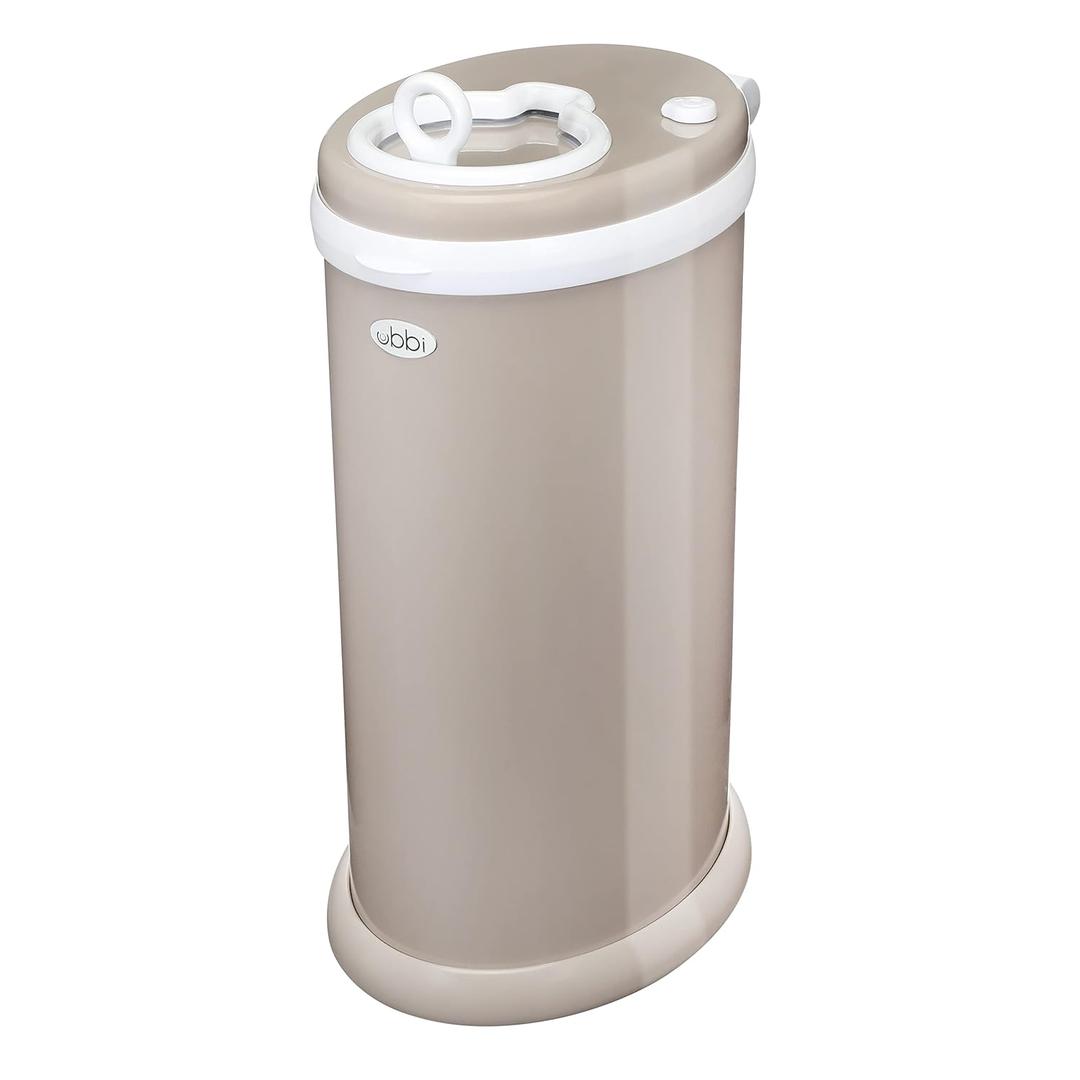 Ubbi Stainless Steel Diaper Pail, Odor Locking, No Special Bag Required, Award-Winning, Registry Must-Have, Taupe