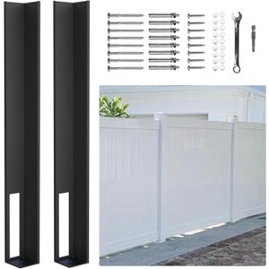 5x5 Vinyl Fence Post Concrete Mount 2 Pack Black Surface Mount Base for Acrylic Fence Posts, Heavy Duty Steel, Fits 48 Inch Posts