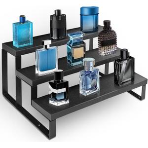 3 Tier Cologne Stand for Men,12 Inch Wooden Perfume Organizer for Dresser Waterproof Cologne Stand with Anti-Slip Washers for Makeup,Figures,Cupcake,Perfume,Dessert,Display Risers Stand for Organize