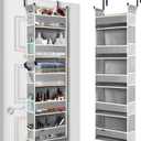 Over The Door Organizer 5-Shelves and 10 Side Pockets, Over The Door Storage for Bathroom Bedroom Nursery, Hanging Door Organizer for Baby Diapers and Kids Toys (13"x5"x44", Grey)