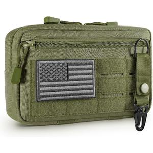 Tactical Molle Admin Pouch Utility Laser Cut EDC Tool Pouch Bag Horizontal Modular Pouches Include US Flag Patch and Keychain (Army Green)