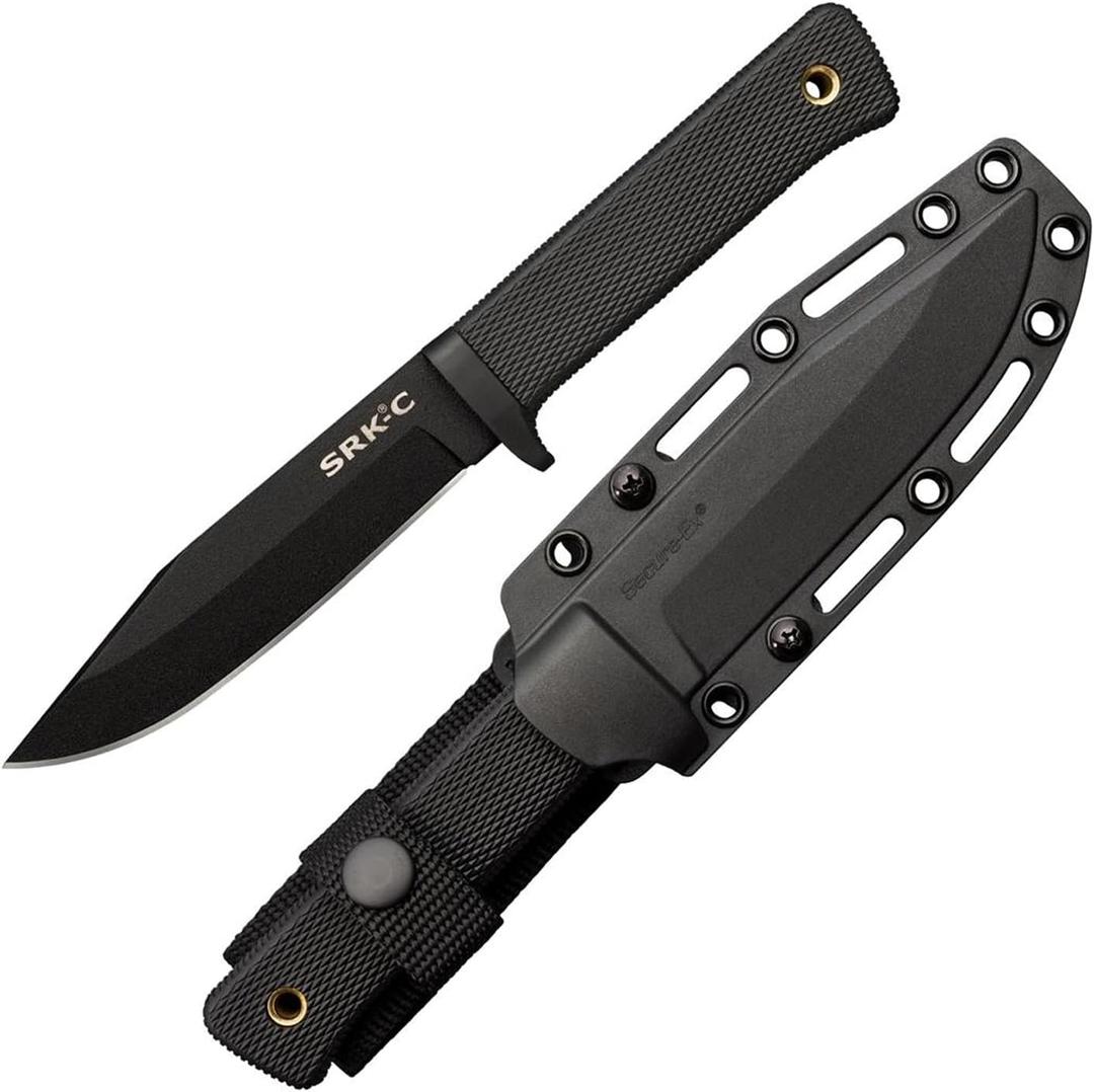 COLD STEEL SRK Compact 5" SK-5 Clip Point Razor-Sharp Blade 4.5" Durable Kray-Ex Handle Tactical Fixed Blade Knife w/Secure-Ex Sheath