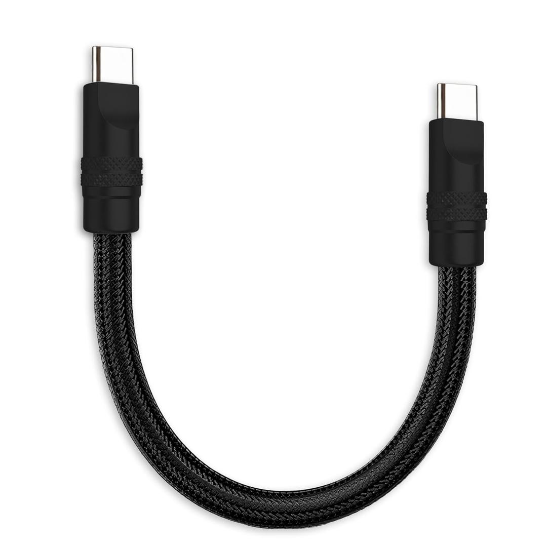 chubbycable Cute Chubby 240W Short USB C Cable Durable Extra Thick Fast Charging Cable Nylon Braided Charger Cord Compatible with iPhone 17-15 Series iPad, Black+Black, Type-C to Type-C, 0.82FT