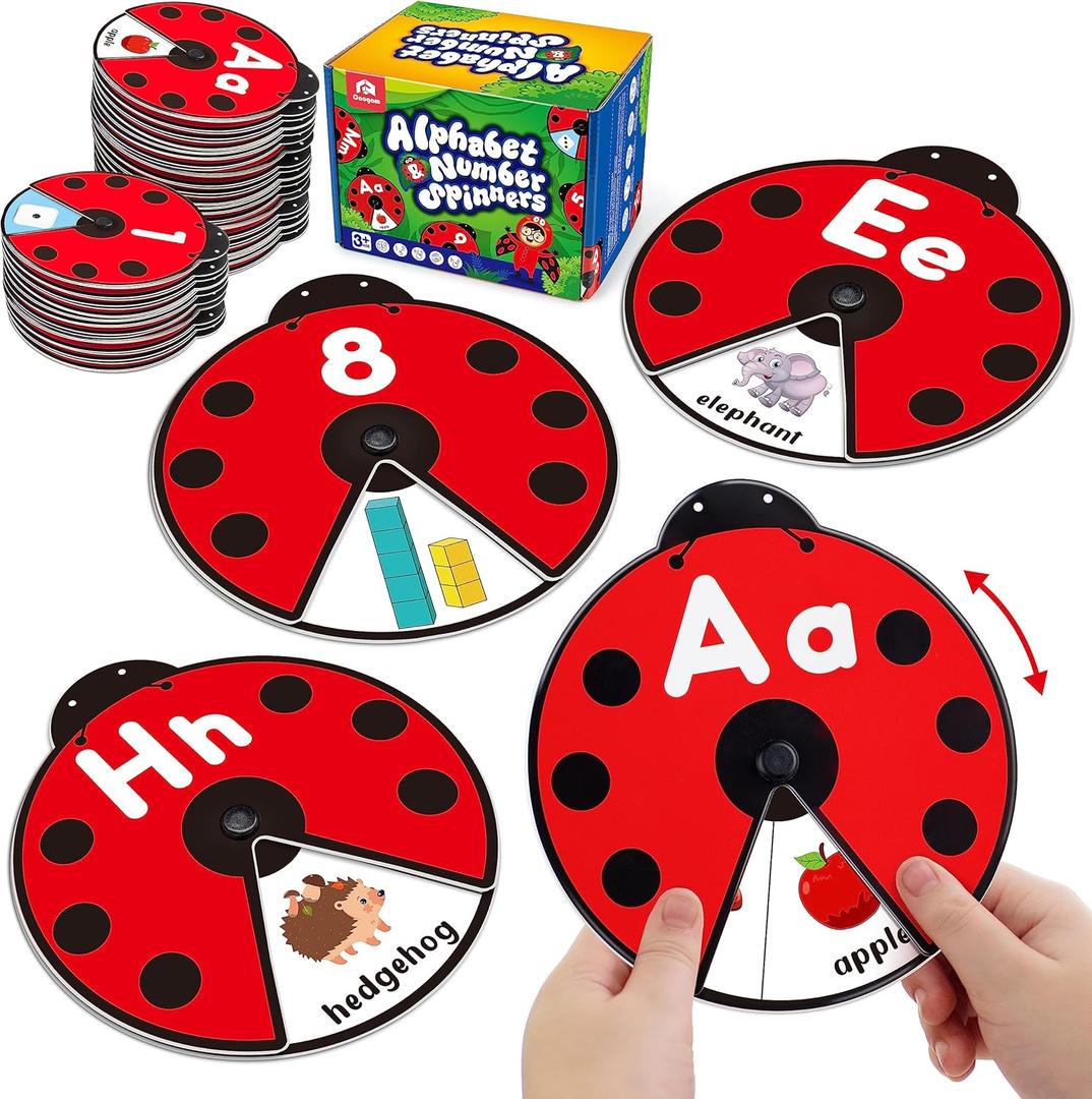 Coogam Interactive Alphabet Learning Toy, ABC Number Letters Spinning Game, Sight Words Animal Pattern Ladybug Cards, Montessori Educational Toy Gift for 3, 4, 5 Year Old Baby Toddlers