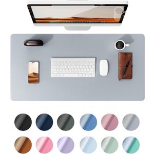 YSAGi Leather Desk Pad Protector, Office Desk Mat, Large Mouse Pad, Non-Slip PU Leather Desk Blotter, Laptop Desk Pad, Waterproof Desk Writing Pad for Office and Home (Light Grey, 23.6" x 13.8")