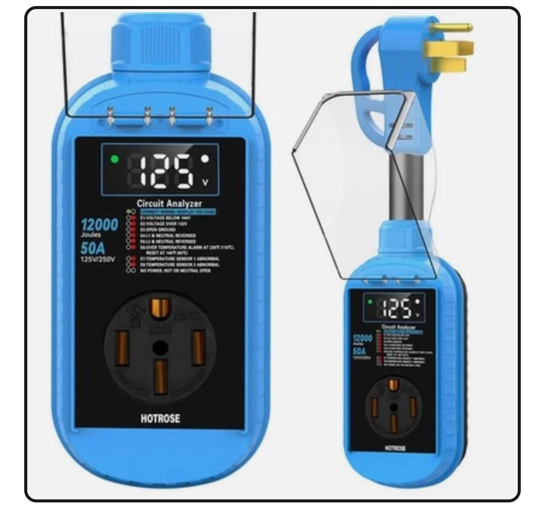 Hotrose RV Surge Protector 50 Amp with High/Low Voltage Protection, 12000 Joules 50 Amp RV Surge Protector Waterproof, Smart RV Circuit Analyzer w/LED Display, RV Adapter Plug for RV Camper
