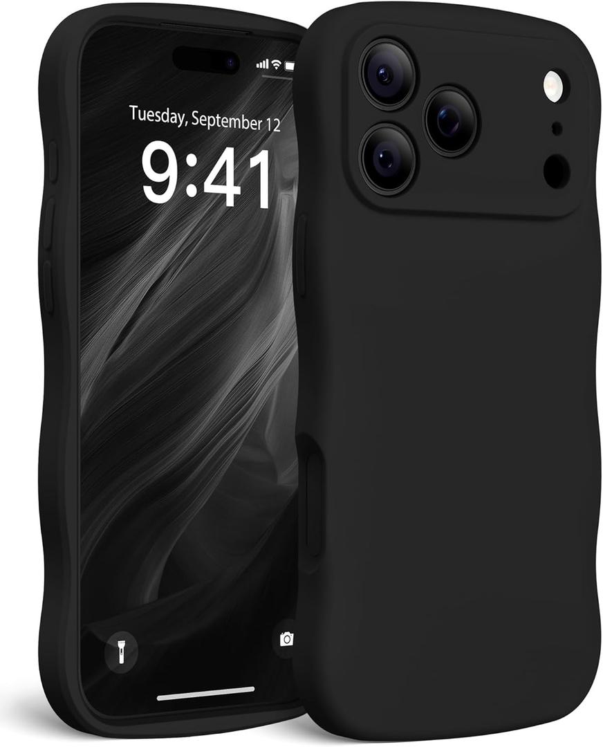 Magnetic for iPhone 17 Pro Max Case, [Full Camera Protection][Compatible with MagSafe] Cute Wave Frame Silicone Shockproof Protective Phone Case for iPhone 17 Pro Max 6.9", Black