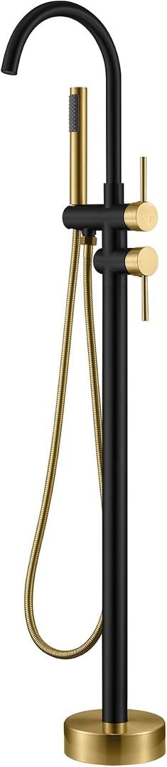 Free Standing Tub Faucet Black and Brushed Titanium Gold Swivel Freestanding Bathtub Faucet Floor Mount Single Handle Brass Freestanding Tub Filler with Handheld Shower Head