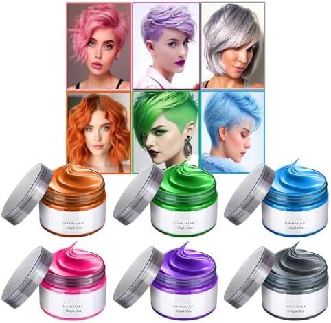 6 Color Temporary Hair Color Wax, Stocking Stuffers for Kids, Blue Green Purple Pink Orange Gray Hair Dye Natural Instant Hair Wax Color, DIY Temporary Hair Color for Kids Women Men Daily Christmas
