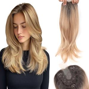 Lumhun 18Inch Hair Toppers for Women with Thinning Hair, Heat Resistant Fibre Synthetic 6.5" x 6.5" Base, Long Layered Topper for Women(Ombre Blonde with Dark Root,18Inch)