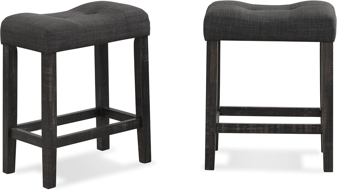 Roundhill Furniture Sora Button Tufted Counter Height Saddle Stools, Set of 2, Gray