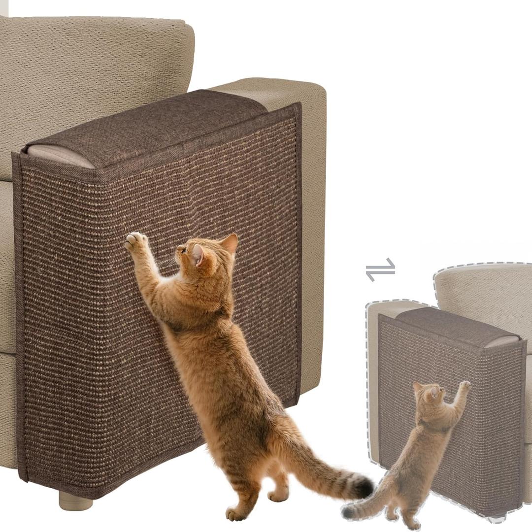 Couch Cat Scratch Protector-Universal Couch Protector from Cat Claws for Both Sofa Arm Sides,Color-Matched Sisal Pad, Couch Corner Cat Scratcher(Brown)