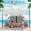 Elegear CumbreX Beach Tent Sun Shelter with Canopy, 4-5 Person Pop Up Beach Tent, Easy Setup UPF 50+ UV Protection Portable Lightweight Double Silver Coating Cabana Sun Shade Shelter - Silver