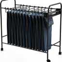 Pants Rack Trolley, Rolling Trolley with 30 Pants Hangers and Storage Shelf, Pull Out Pant Rack for Closet - Space Saving Organizer for Jeans Scarves Trousers, 30" x 30" x 13.5"(Black)
