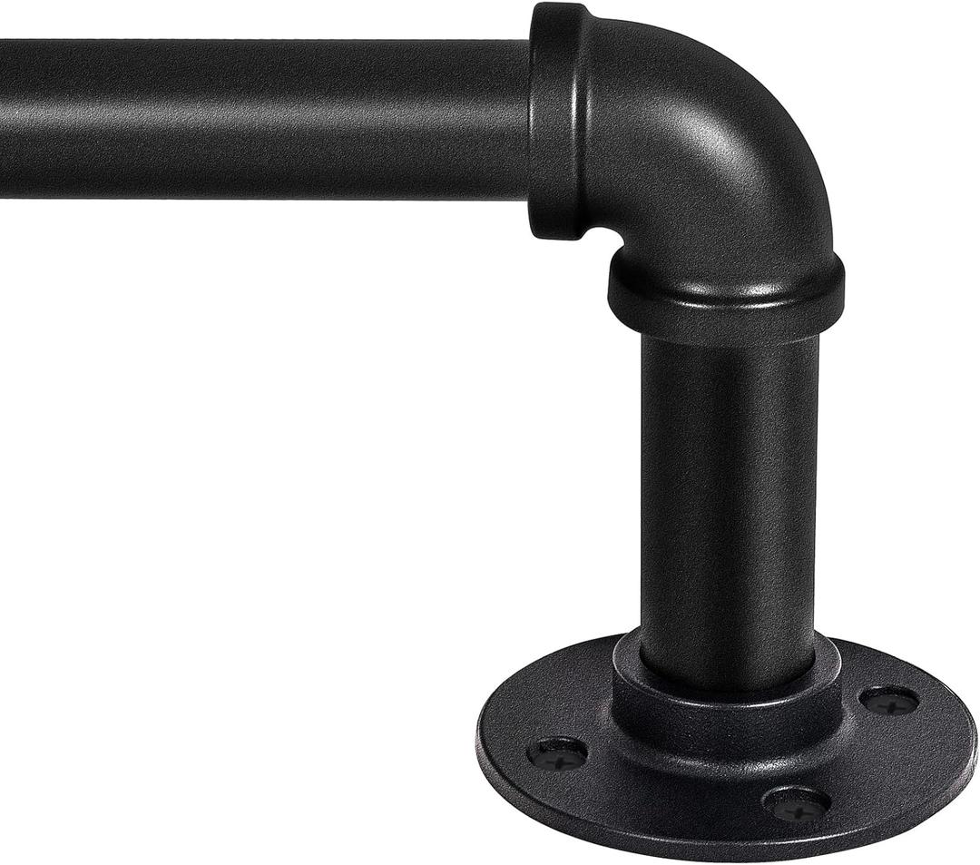 Heavy Duty Industrial Wrap Around Curtain Rod 120-240 Inch, 1-Inch Blackout Room Darkening Drapery Pole, Matte Black Rustic Pipe French Return Design for Indoor, Outdoor & Room Divider