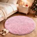 OLANLY Pink Round Rugs for Bedroom - Machine Washable, 4 ft Circle Area Rugs for Living Room, Soft and Fluffy Shaggy Carpet for Teen Girls and Boys, Nursery Rooms, Dorms, Home Decor Aesthetic