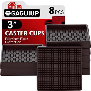 Non Slip Furniture Pads- 3"x3" Square Anti Skid Caster Cups Furniture Coasters, Anti-Sliding Grippers Floor Protectors for Furniture Bed, Couch, Chair Leg, Brown(Set of 8)