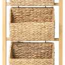 HOMESTEAD 3-Tier Wooden Shelf with Water Hyacinth Woven Baskets – Rattan Shelf Basket, Boho Room Decor, Wooden Book Shelf, Bathroom Storage Shelves, Kitchen, Laundry, Living Room (Natural)