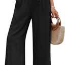 Linen Pants for Women High Waist Flowy Wide Leg Palazzo Pant Casual Boho Beach Pant Trouser Summer Vacation Outfit (White, XXL)