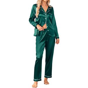 Ekouaer Silk Satin Pajama Set for Womens Button Up Long Sleeve Pjs Sleepwear Soft 2 Piece Loungewear Size M