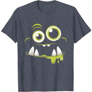Cute Monster Face Halloween Costume Cute Monsters T-Shirt, Color: Heather Blue, Size Small