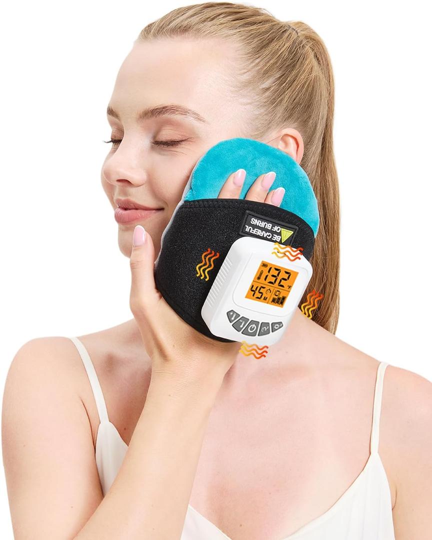 Cordless Portable Face Heating Pad for Pain Relief, Rechargeable Small Heat Pad for Face, 3-Level Vibration, 104-140 Adjustable Temp, 30/45/60Mins Timer, Type-C Cable & Storage Bag