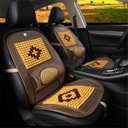Wood Beaded Comfort Seat Cover with Cooling Ventilated Mesh Lumbar Back Brace Massage Support Cushion for Car Seat Chair (Beige)