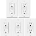 ELECTECK 5 Pack GFCI Outlets 15 Amp, Tamper Resistant (TR), Ultra Slim GFI Receptacles with LED Indicator, Ground Fault Circuit Interrupter, Decor Wallplate Included, ETL Listed, White