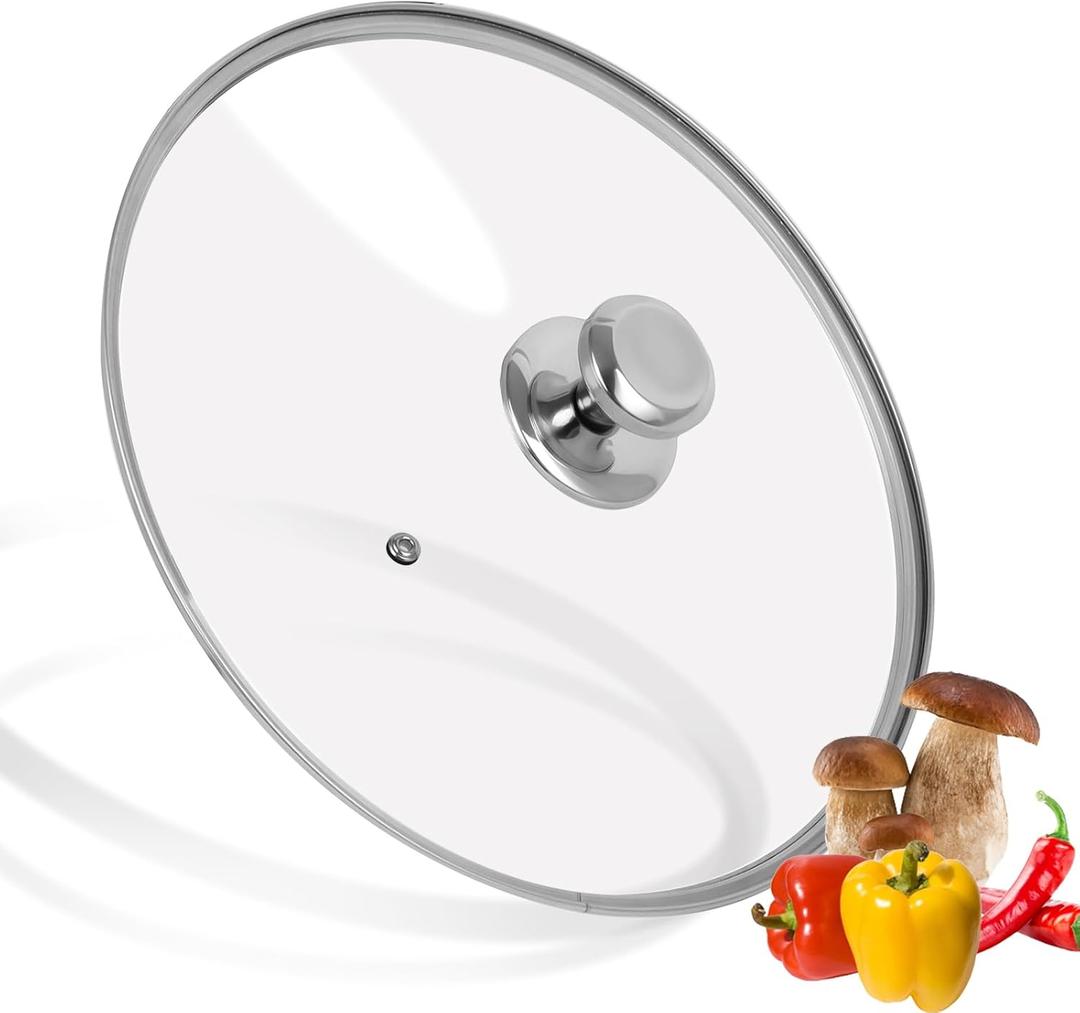 11 inch Tempered Glass Lid for Pots, Frying Pans and Skillets, Replacement Cover with Stainless Steel Knob Handle, Dishwasher Safe (Silver) 11 inch Tempered Glass Lid for Pots, Frying Pans and Skillets, Replacement Cover with Stainless Steel Knob Handle, Dishwasher Safe (Silver)