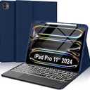 IVEOPPE Keyboard Case for iPad Pro 11-inch (M4) - Magnetic Wireless Keyboard with Multi-Touch Trackpad 7 Colors Backlit Stain Proof Folio Wireless Cover for iPad Pro 11 Inch 2024, Deep Blue
