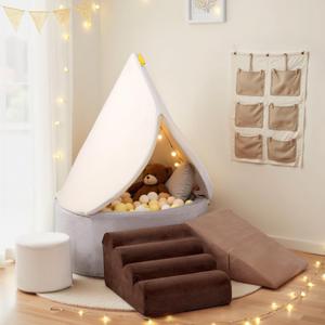 BanaSuper 6PC Kids Foam Climbing Toys with Ball Pit Convertible Tent Top