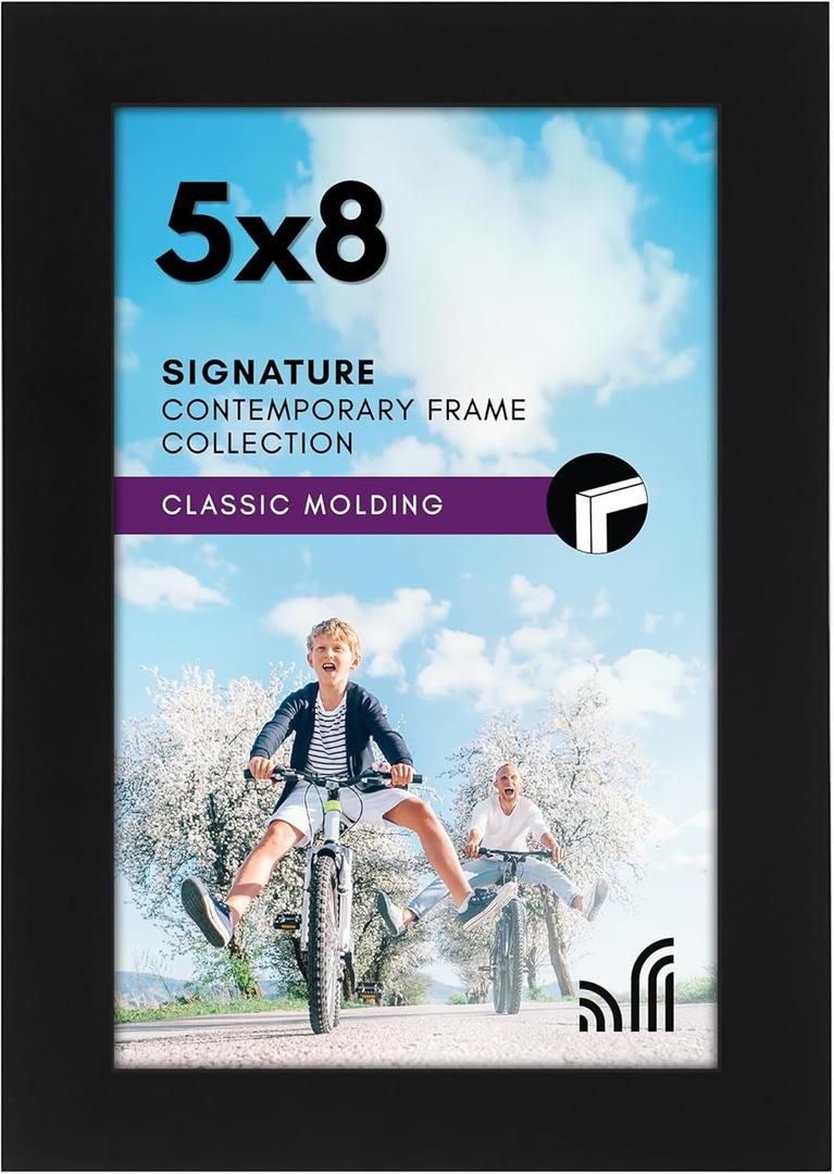 Americanflat 5x8 Picture Frame with Shatter-Resistant Glass - Signature Collection - Gallery-Style Frames Made of Engineered Wood - Photo Frame for Tabletop and Wall Display - Black