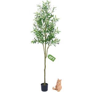 Olive Trees Artificial Indoor, Faux Olive Tree 6FT for Home Office Decor, Artificial Olive Tree Artificial Tree with Realistic Trunk, Branches, Leaves and Fruits, Fake Olive Tree