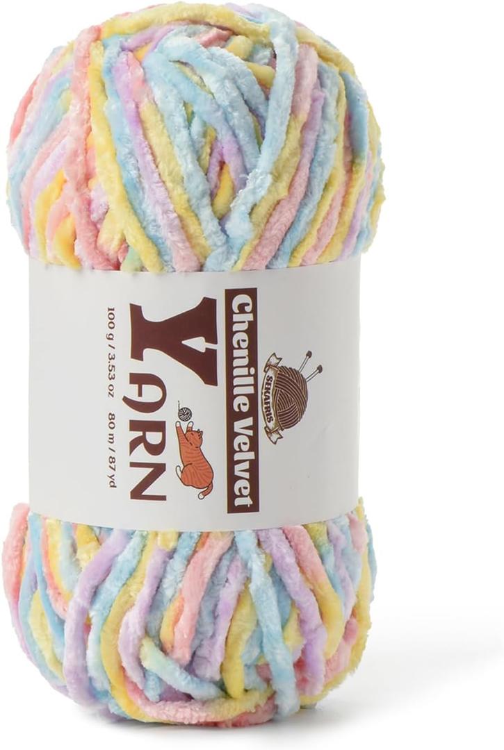Plush Chenille Chunky Yarn - Fluffy Velvet Yarns Crochet for Blanket Knitting and Crocheting - Soft Baby Yarn for Crocheting - Amigurumi Crochet Yarns 100g (87yds) (Macaron)