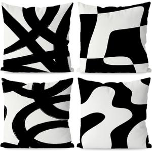 KEUSPI Black and White Modern Abstract Neutral Art Throw Pillow Cover, Abstarct Art Throw Pillow Case 2222 Inch Set of 4,Home Living Room Decor,Women Gifts (White)