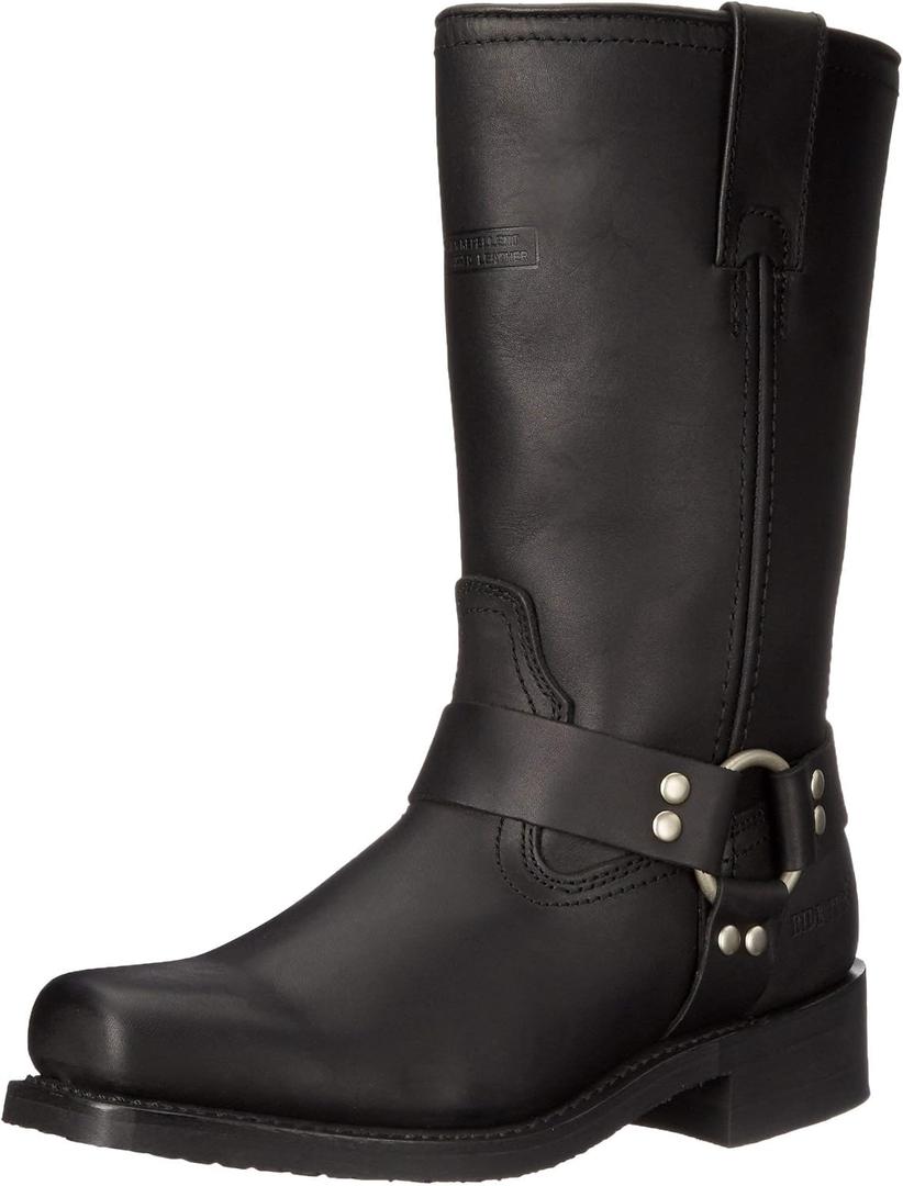 RIDETECS Mens 13in Harness Straps Heavy Duty Oiled Leather Motorcycle Boots, Black - Waterproof, Soft Toe, and Heel Motocross Boots For Men