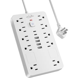 Surge Protector Power Strip,10 Outlets(1850W/15A) with 6 USB Ports (2 USB C), 6 Feet Extension Cord Wall Mount Power Strip, ETL Listed for Home, Dorm Room (White)