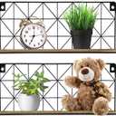 Greenco Geometric Mounted Floating, Home Decor, Metal Wire and Rustic Wood Wall Storage Shelves for Bedroom, Living Room, Bathroom, Kitchen, Office and More Set of 2