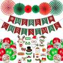 Christmas Party Decorations, Xmas Decorations Merry Christmas Banner Paper Fans Photo Booth Props Kits Party Favors Supplies for Wall Home Class Office Decor, Green Red