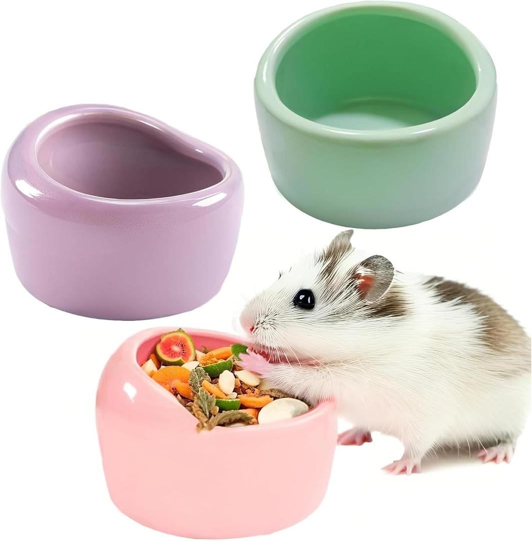 JSLZF Small Animal Bowl Ceramic Hamster Bowl Hamster Food Dish Prevent Knocking Over, Food Splashing and Chewing Feeding Dish for Gerbil Chinchilla Rat (3 PCS)