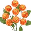 Hollyone 27.6" Orange Artificial Dahlia Flowers 3Pcs Fake Roses Bouquet Ball Dahlia Flower Arrangement Faux Pincushion Flower with 3 Heads Long Stem for Centerpiece Home Decor