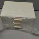 GUOER Jewelry Box for Women, Glass Lid Jewelry Organizer with 3 Drawers PU Jewelry Storage Case for Necklaces Rings Earrings Bracelets, White