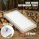 Bathroom Vanity Tray for Countertop, 12" x 6" Oak Wood Toilet Tank Tray with Metal Guardrail, Bathroom Organizer for Soap, Perfume & Skincare, Non-Slip Decorative Tray for Dresser, Gold & White