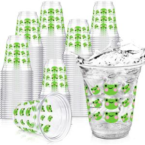 50 Pcs Frog Snack Cups 12 oz Frog Plastic Cups Cute Green Tumbler for Baby Shower Birthday Party Supplies