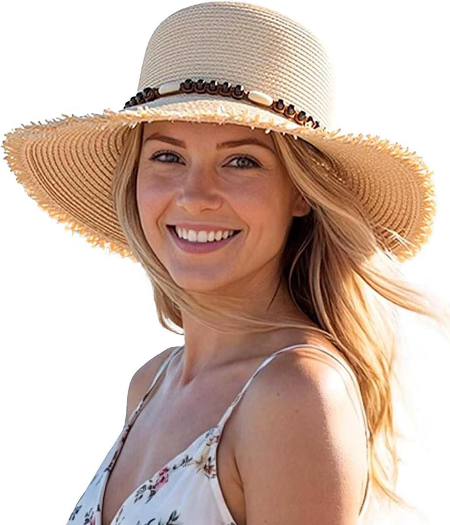 ACUSHLA Straw Sun Hat for Women Wide Brim Vintage Boater Summer Beach