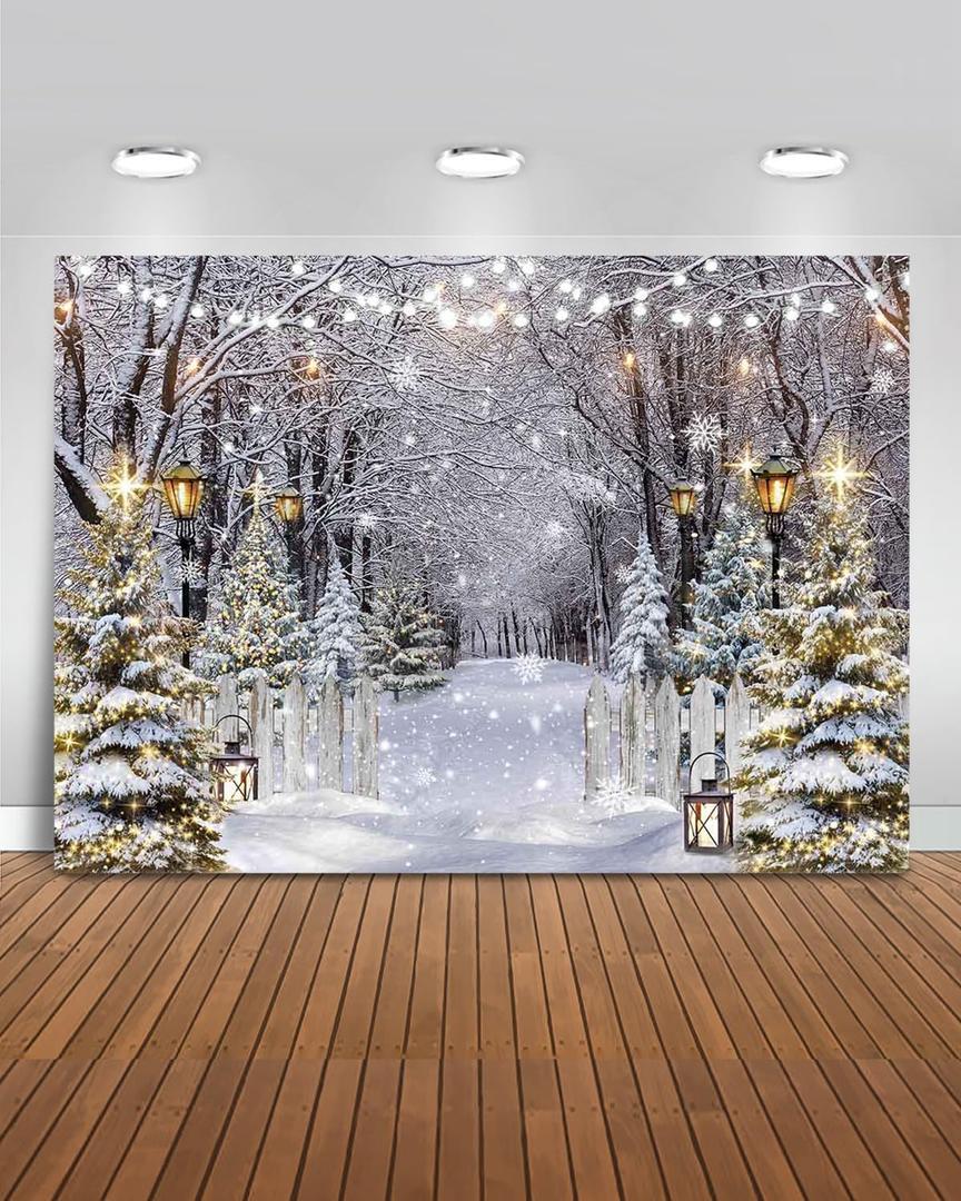 Mocsicka Winter Scene Backdrop Winter Snow Forest Party Decorations for Christmas Holiday Wall Decor Wonderland Snowflake Photography Background (White, 12x10ft(144"x120"))